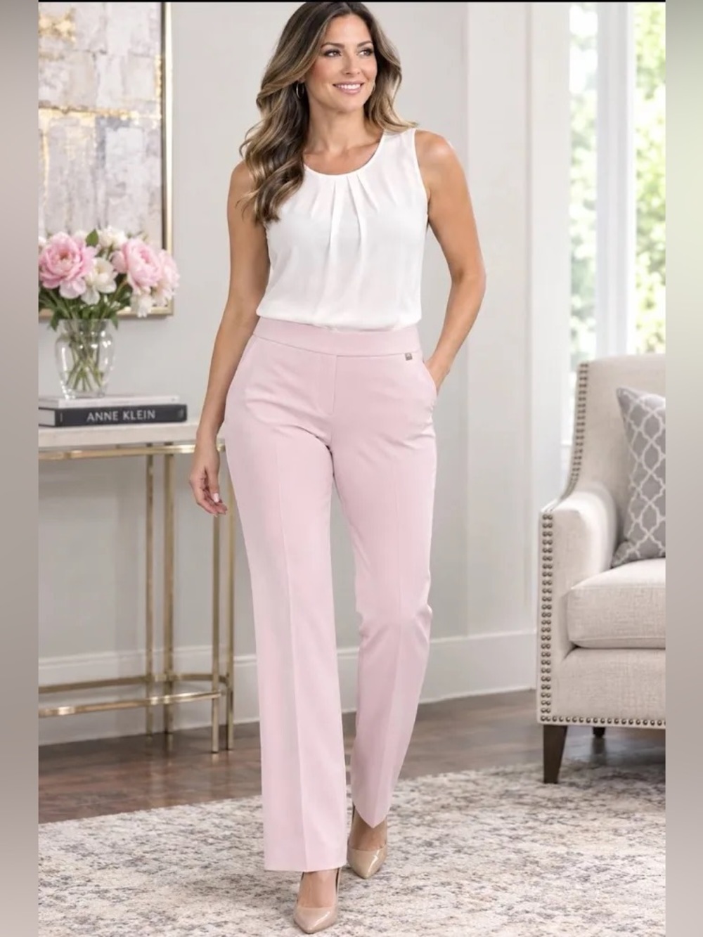 Anne Klein | Women’s Light Pink Flare Leg Pull On Jersey Knit Ankle Pants Size L